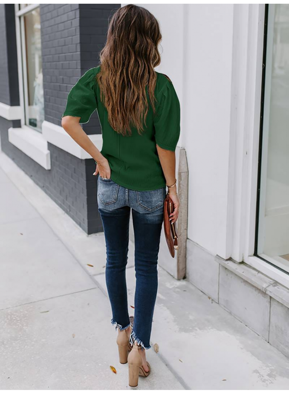 Kadın Kısa Kollu Pileli Balın Kol Bürümcük Bluz