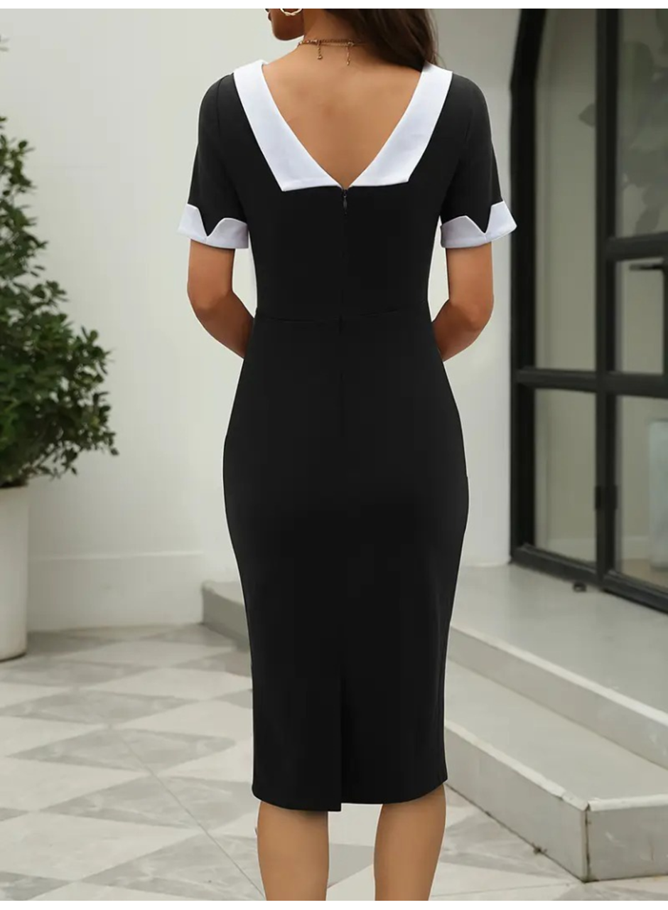 Kadın Kısa Kollu Kayık Yaka Arkadan Yakalı Ithal Krep Elbise