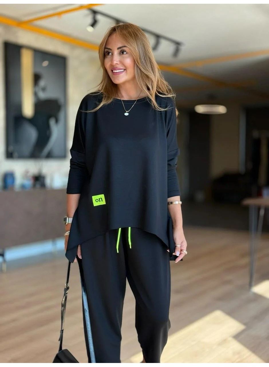 Kadın Iki Iplik Viskon Pamuk Kumaş Arma Detaylı Ikili Takım