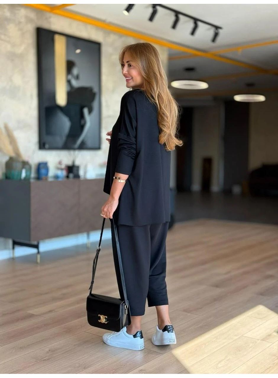 Kadın Iki Iplik Viskon Pamuk Kumaş Arma Detaylı Ikili Takım