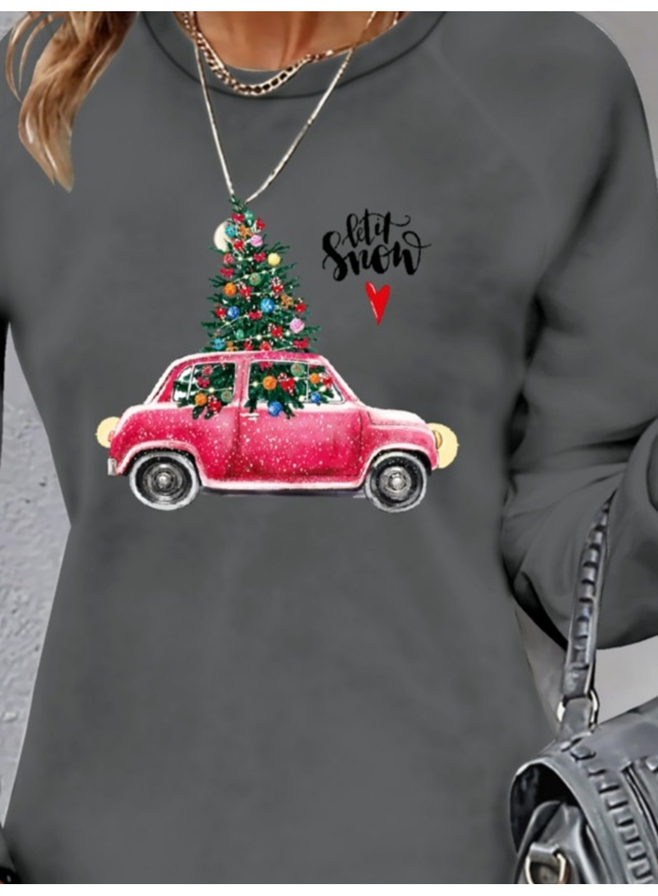 Kadın Uzun Kollu Bisiklet Yaka Desenli Viskon Iki Iplik Elbise