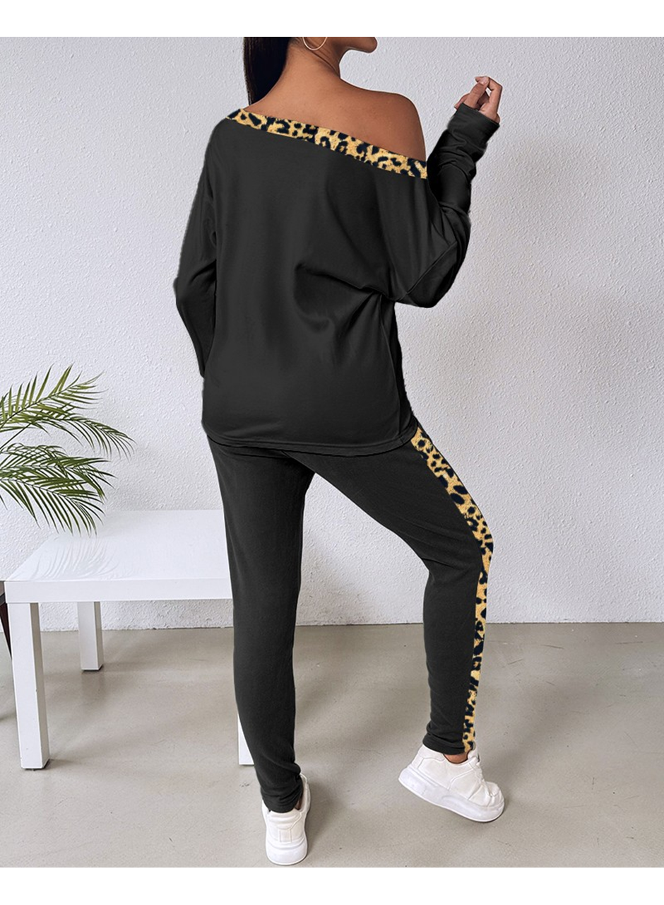 Kadın Uzun Kollu Leopar Detay Viskon Iki Iplik Ikili Takım