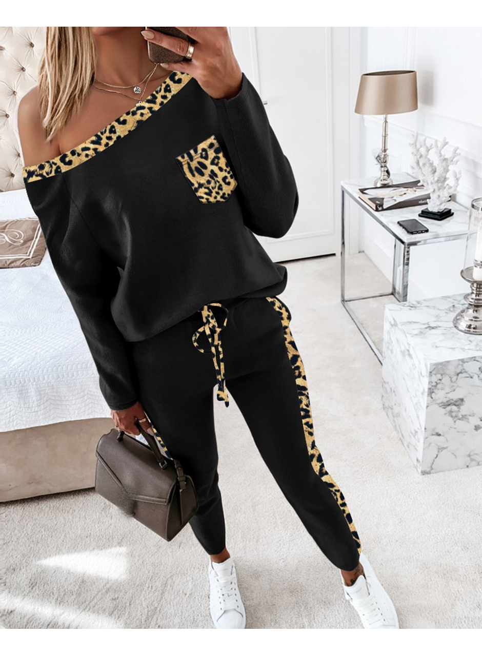 Kadın Uzun Kollu Leopar Detay Viskon Iki Iplik Ikili Takım