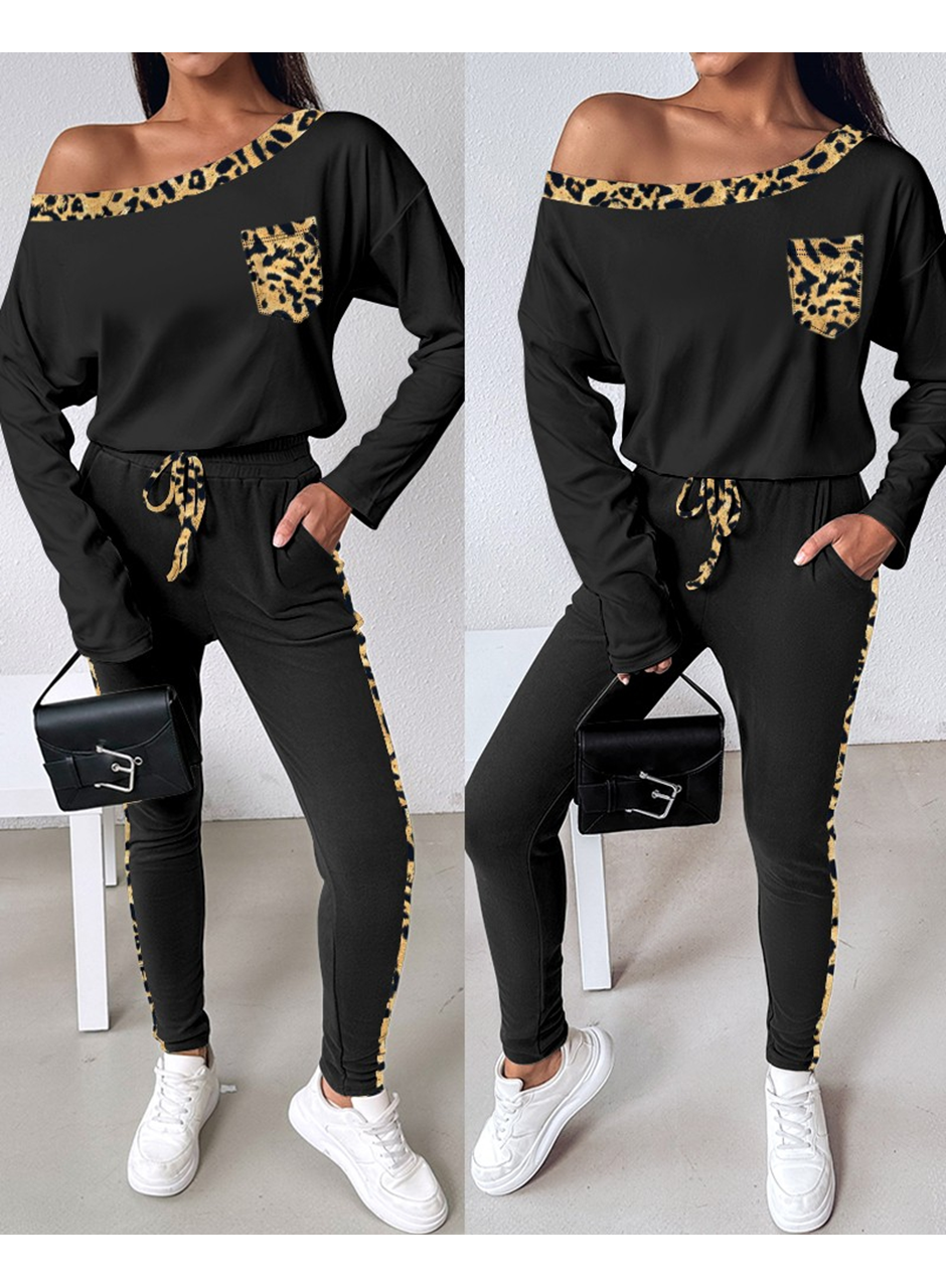 Kadın Uzun Kollu Leopar Detay Viskon Iki Iplik Ikili Takım