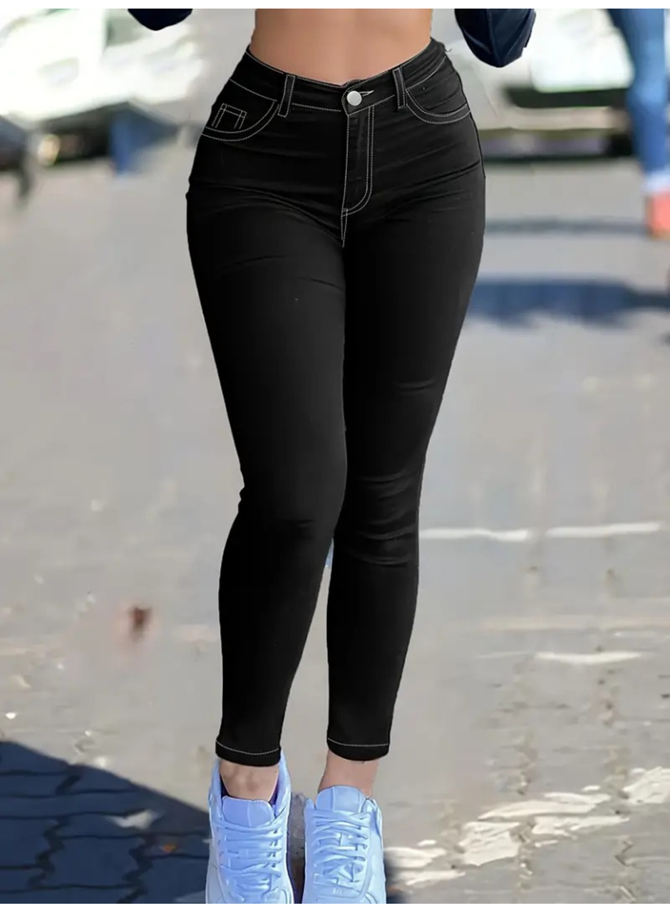 Kadın Yüksek Bel önden Düğmeli Dar Kesim Kot Pantolon