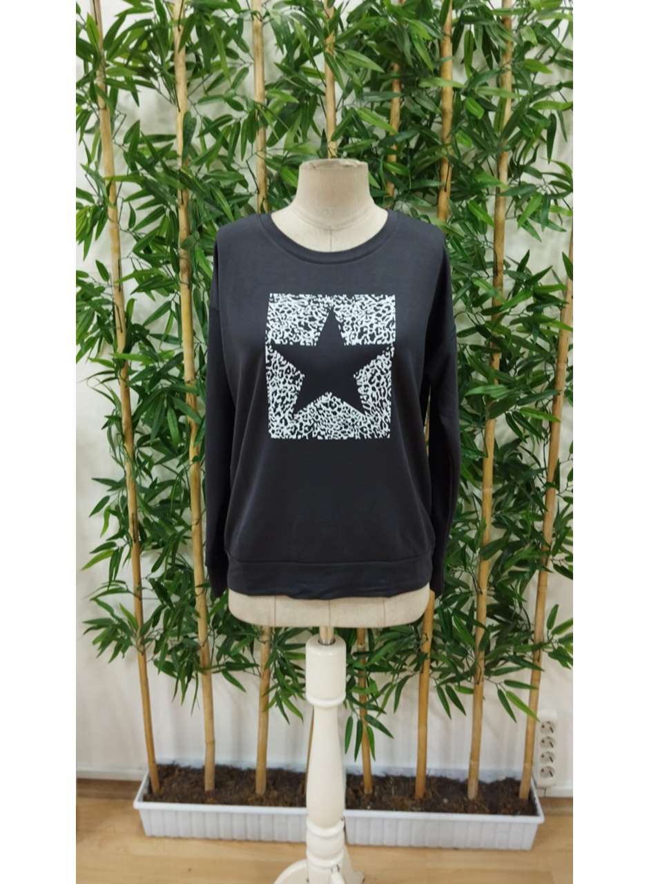 Kadın Uzun Kollu Bisiklet Yaka Desenli Viskon Iki Iplik Bluz