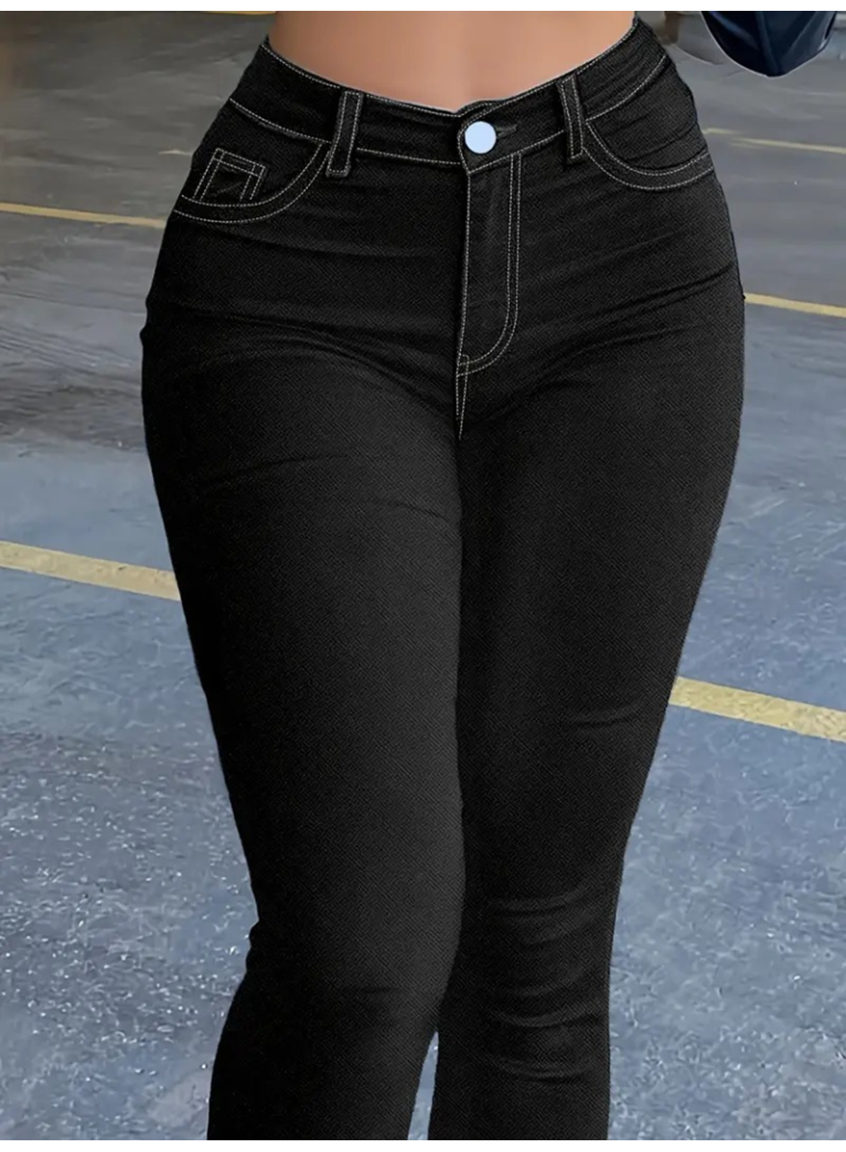 Kadın Yüksek Bel önden Düğmeli Dar Kesim Kot Pantolon