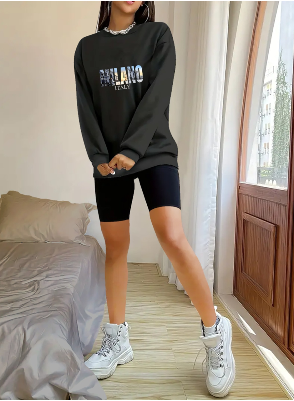 Kadın Uzun Kollu Bisiklet Yaka Desenli Viskon Iki Iplik Bluz