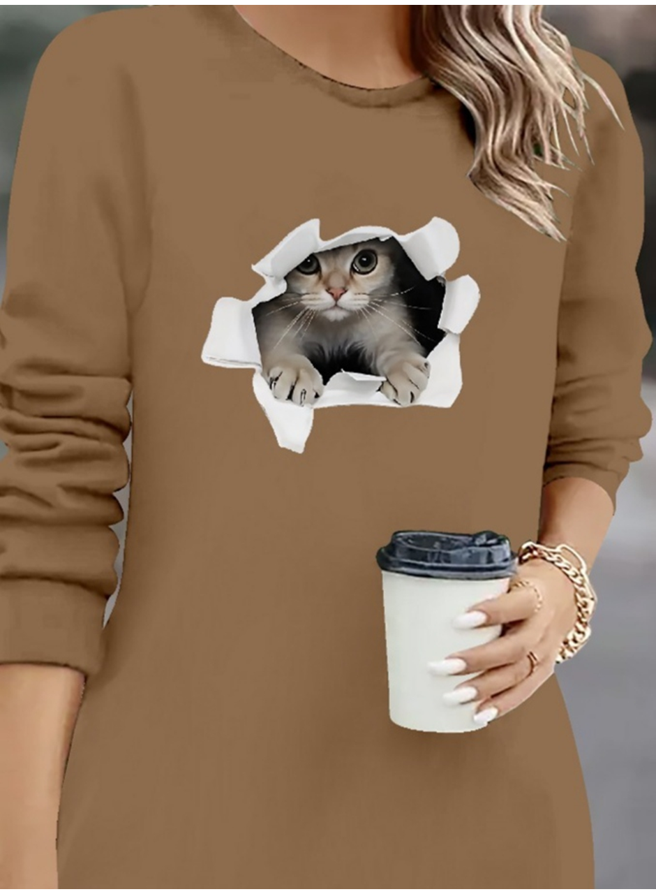 Kadın Uzun Kollu Bisiklet Yaka Kısa Viskon Iki Iplik Elbise