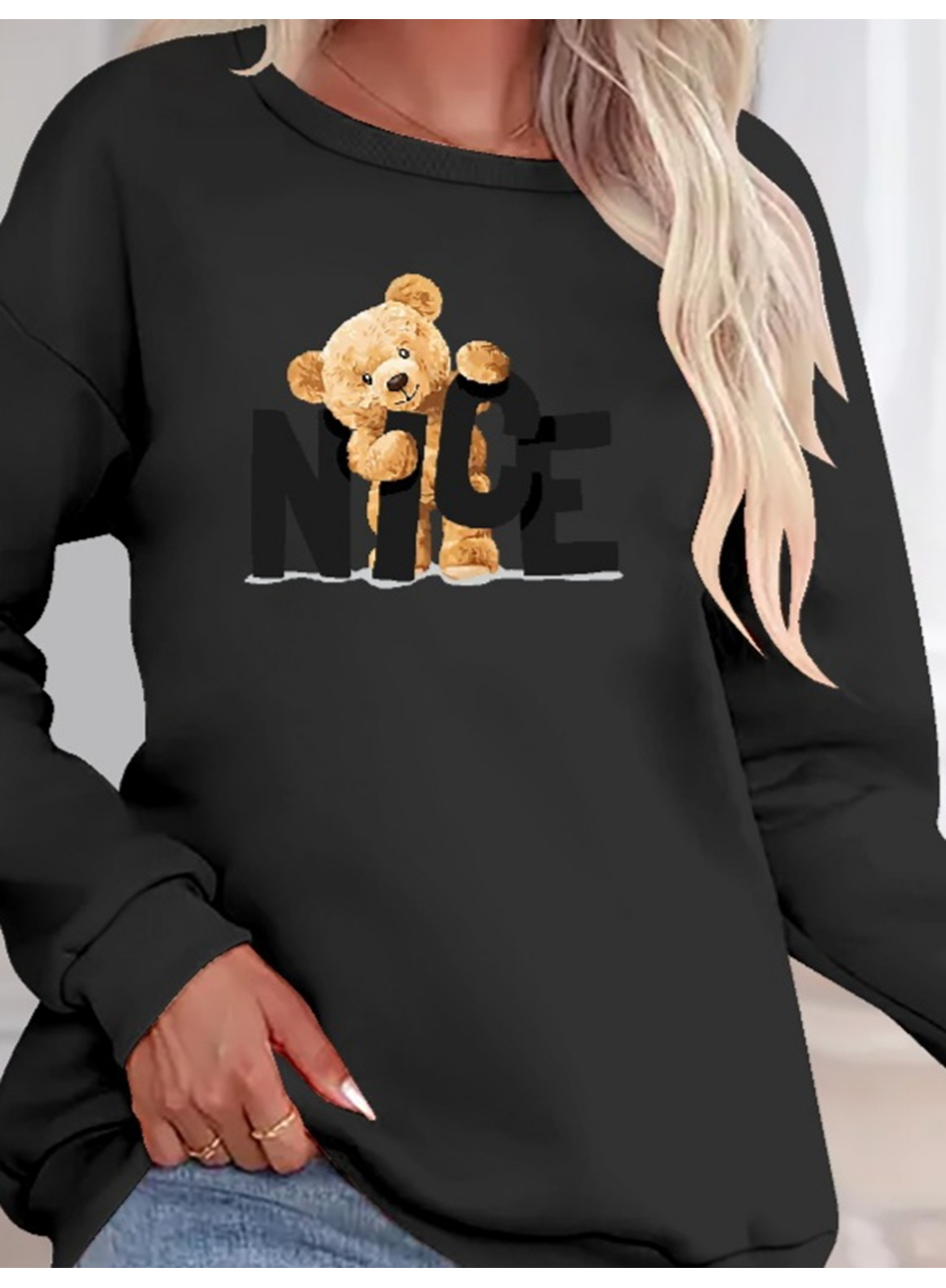 Kadın Uzun Kollu Bisiklet Yaka Viskon Iki Iplik Bluz