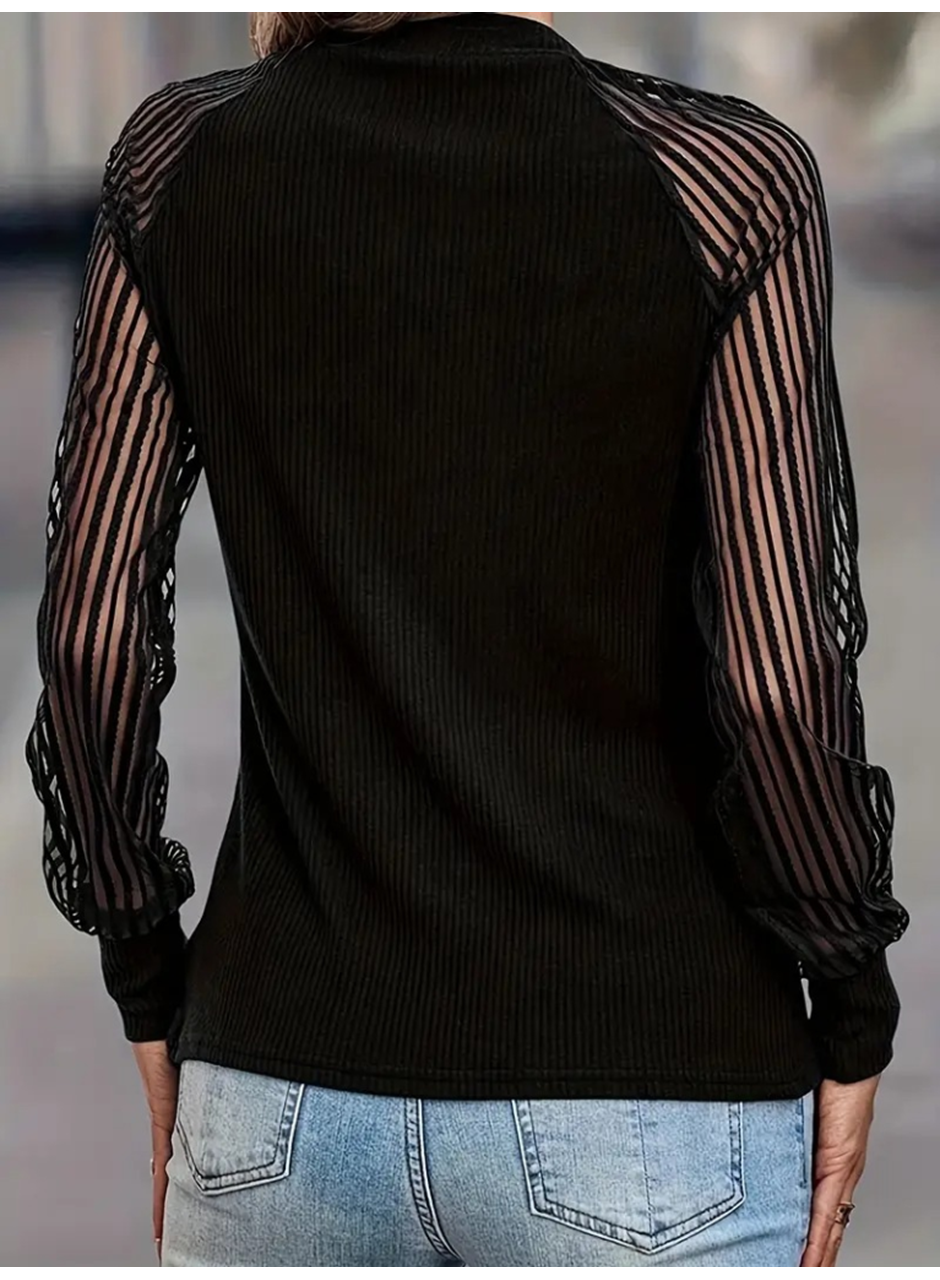 Kadın Uzun Kollu Tül Detaylı Bisiklet Yakalı Kaşkorse Bluz