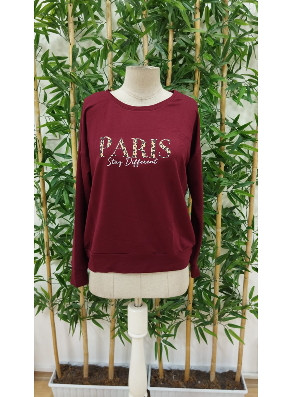 Kadın Uzun Kollu Bisiklet Yaka Desenli Viskon Iki Iplik Bluz