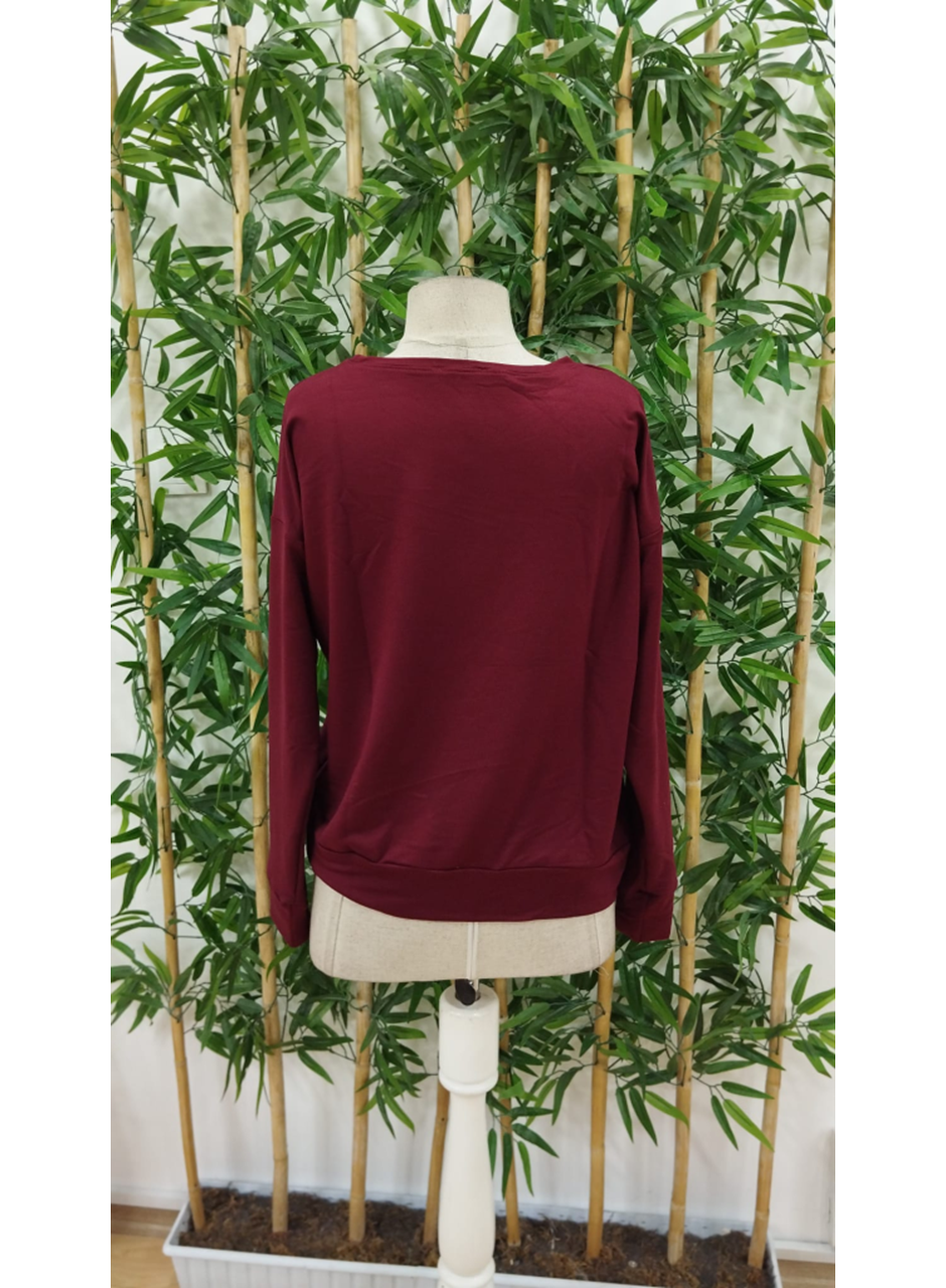 Kadın Uzun Kollu Bisiklet Yaka Desenli Viskon Iki Iplik Bluz