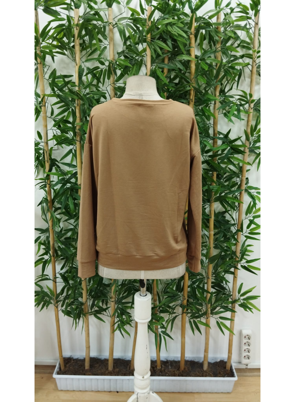 Kadın Uzun Kollu Bisiklet Yaka Geyik Desenli Viskon Iki Iplik Bluz