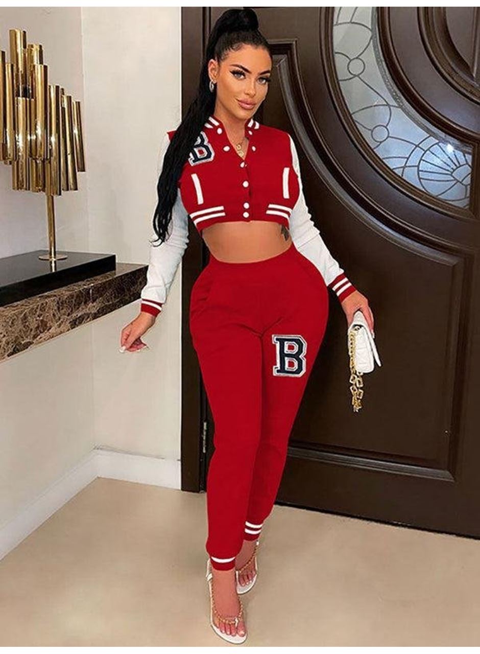 Kadın Uzun Kollu Hakim Yaka önden Düğmeli Ceket Pantolon şardonlu Iki Iplik Ikili Takım