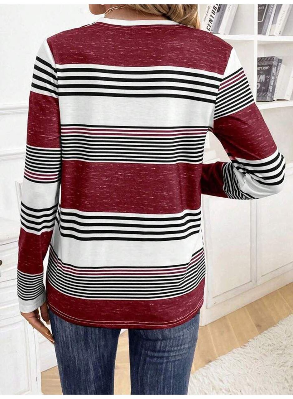 Kadın Uzun Kollu Bisiklet Yaka Düğme Detaylı Desenli Süprem Bluz