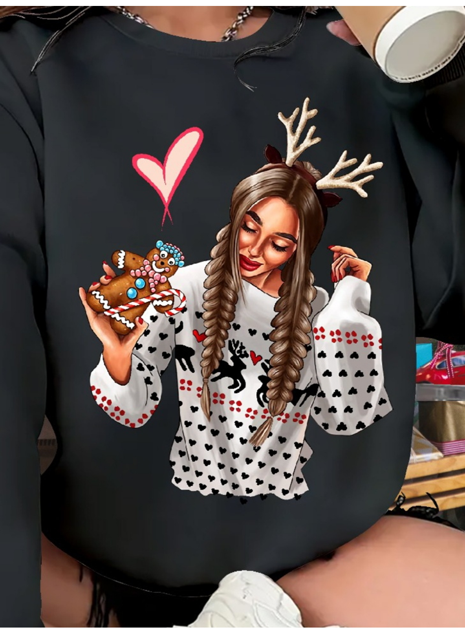 Kadın Yılbaşı özel Uzun Kollu Bisiklet Yaka Desenli Viskon Iki Iplik Bluz