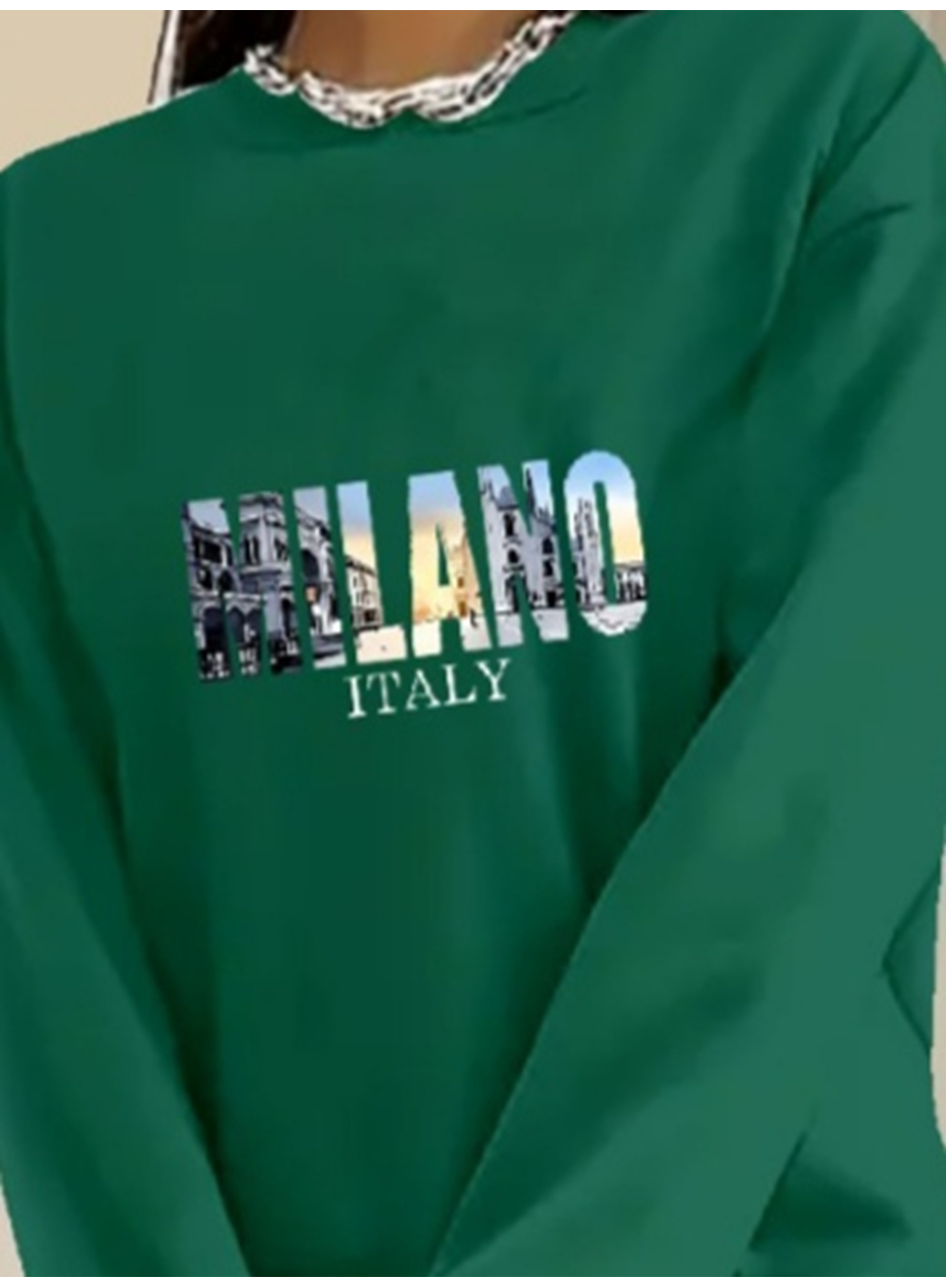 Kadın Uzun Kollu Bisiklet Yaka Desenli Viskon Iki Iplik Bluz