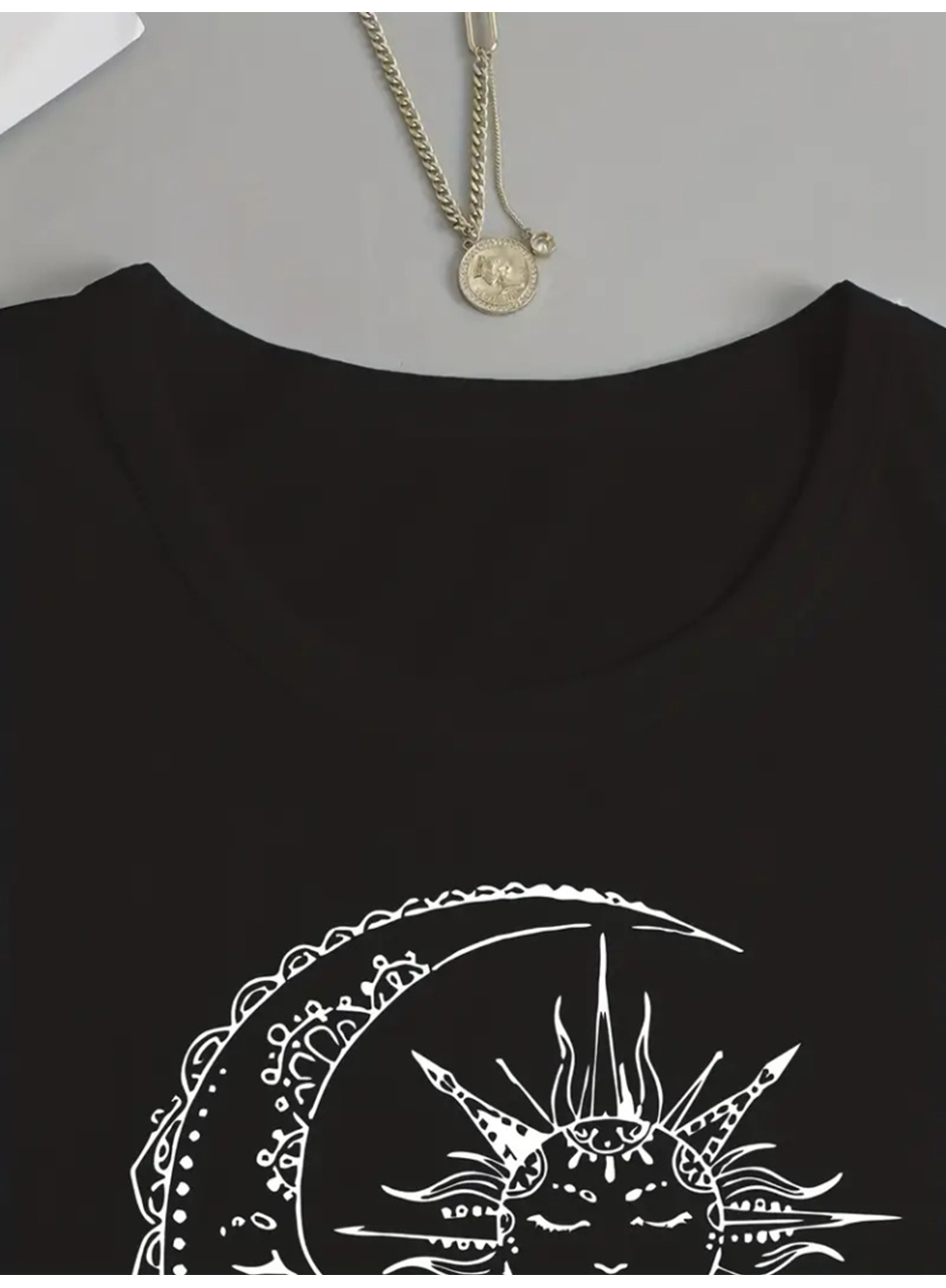 Kadın Uzun Kollu Bisiklet Yaka Ay Baskılı Viskon Bluz