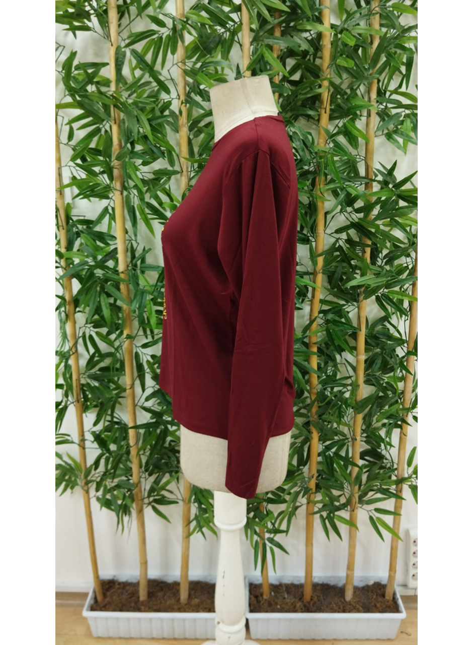 Kadın Uzun Kollu Bisiklet Yaka Ayçiçeği Desenli Viskon Bluz