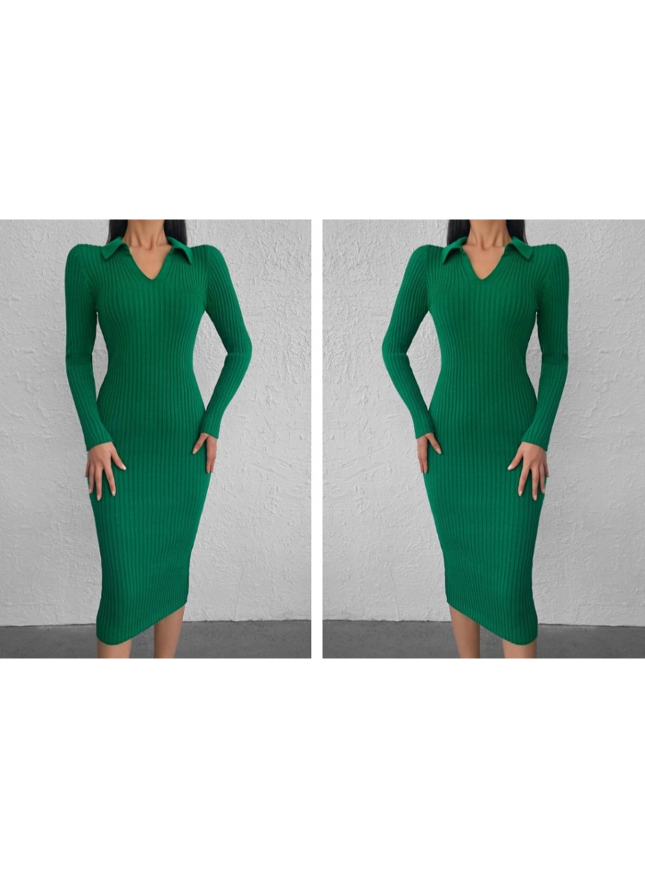 Kadın Uzun Kollu Yakalı Triko Elbise