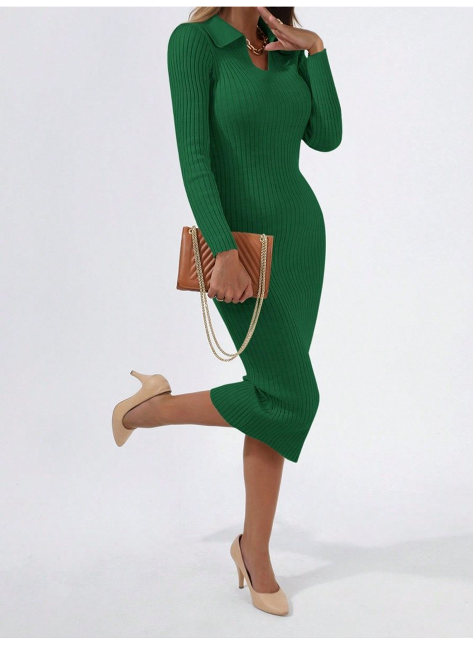 Kadın Uzun Kollu Yakalı Triko Elbise