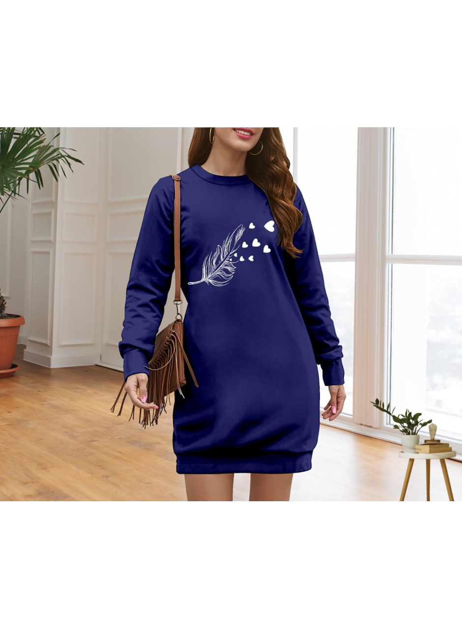 Kadın Uzun Kollu Bisiklet Yaka Desenli Viskon Iki Iplik Elbise