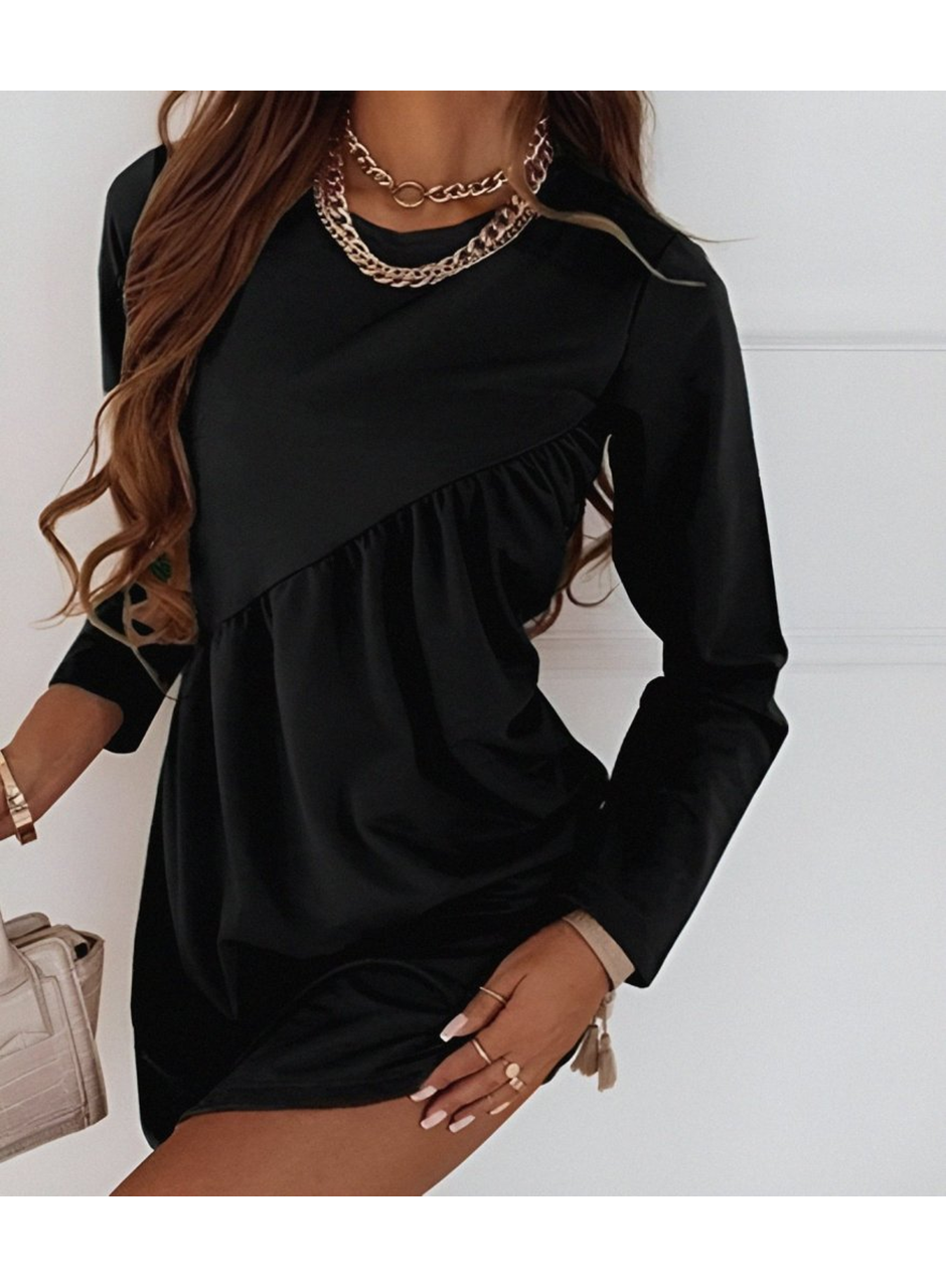 Kadın Uzun Kollu Bisiklet Yaka çapraz Büzgü Detay Iki Iplik Mini Boy Elbise