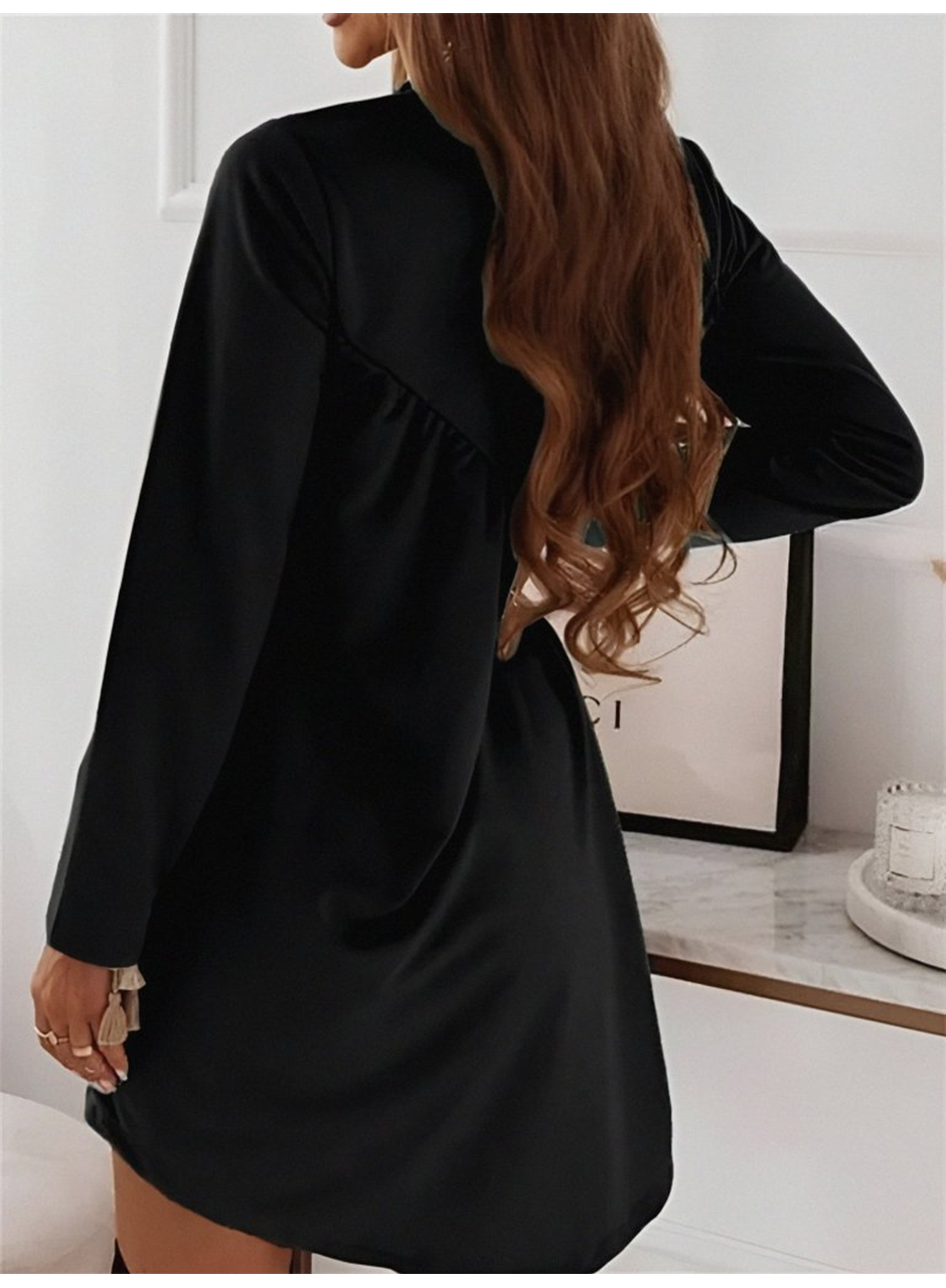 Kadın Uzun Kollu Bisiklet Yaka çapraz Büzgü Detay Iki Iplik Mini Boy Elbise