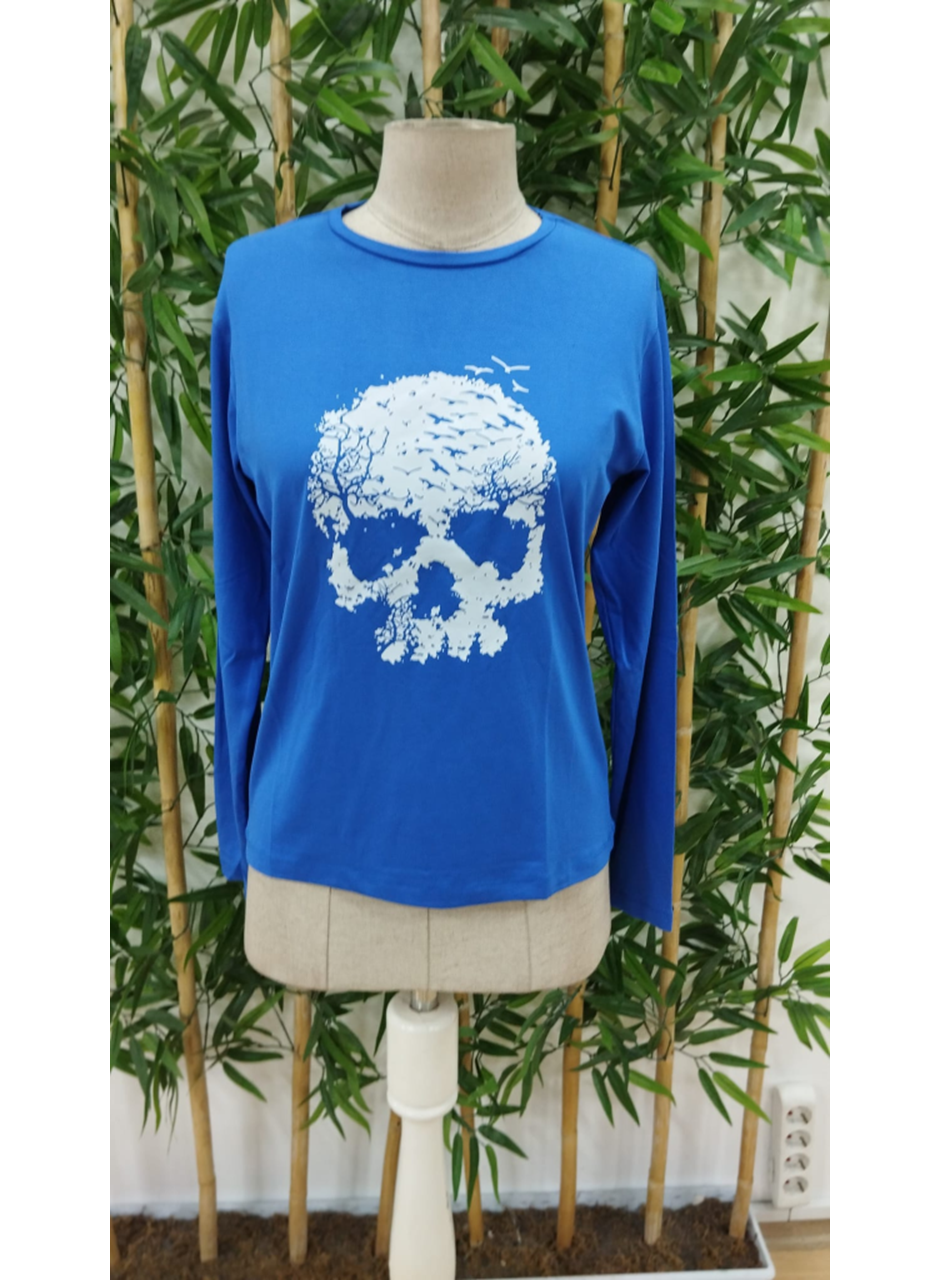 Kadın Uzun Kollu Bisiklet Yaka Ayçiçeği Desenli Viskon Bluz