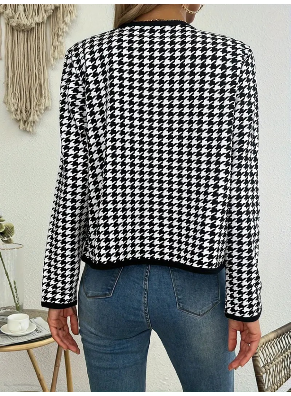 Kadın Uzun Kollu Kaz Ayağı Desenli şardonlu Dalgıç Ceket