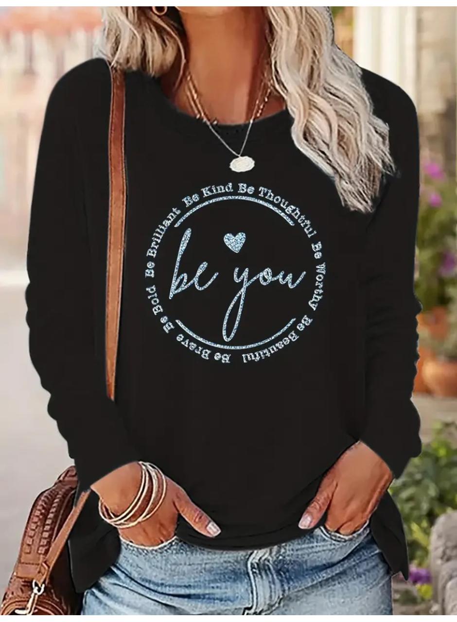 Kadın Uzun Kollu Bisiklet Yakabe Youdesenli Viskon Bluz