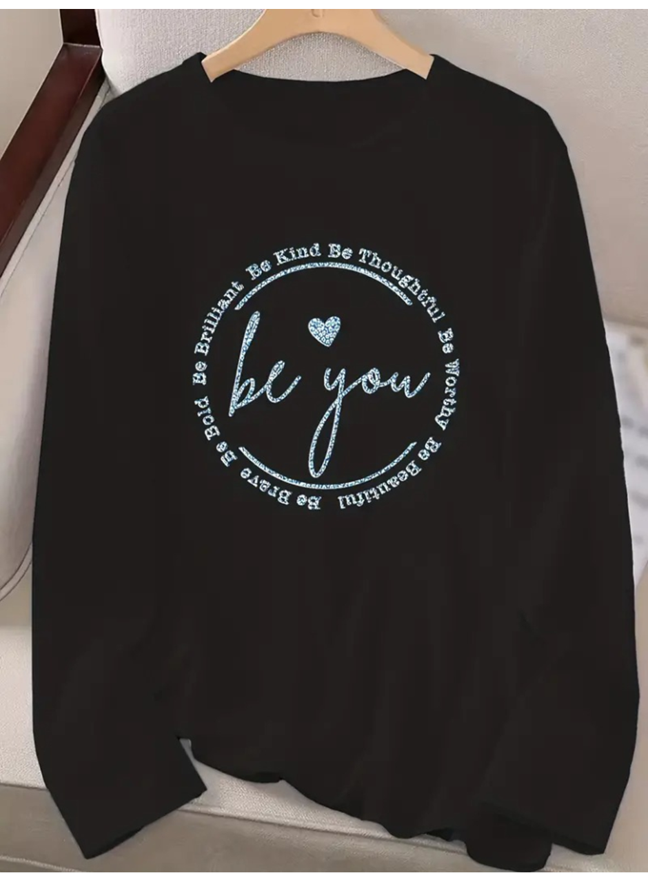 Kadın Uzun Kollu Bisiklet Yakabe Youdesenli Viskon Bluz