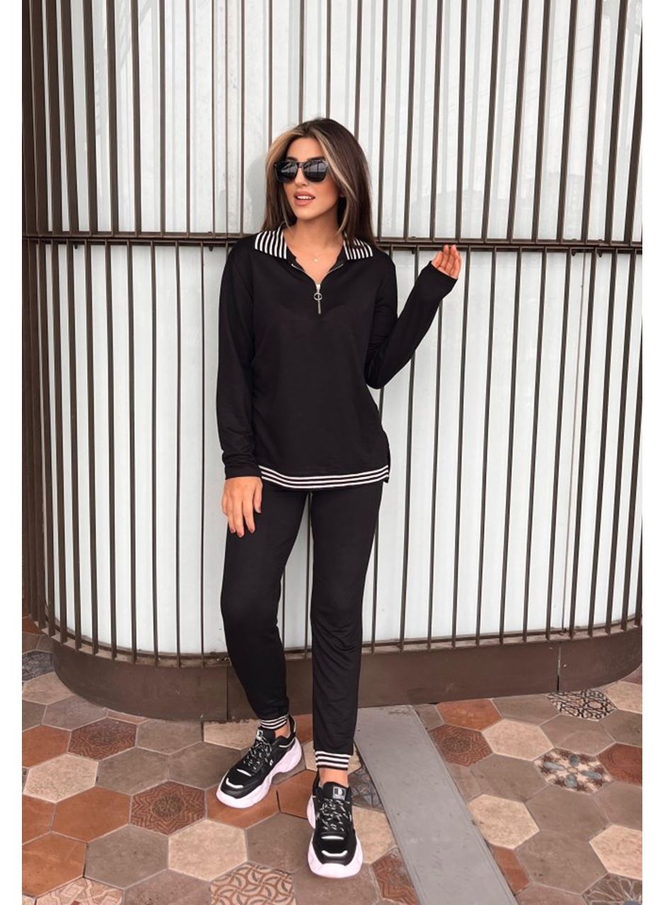 Kadın Uzun Kollu Ribana Ve Fermuar Detay Bluz Ve Yüksel Bel Pantolon 2li Takım