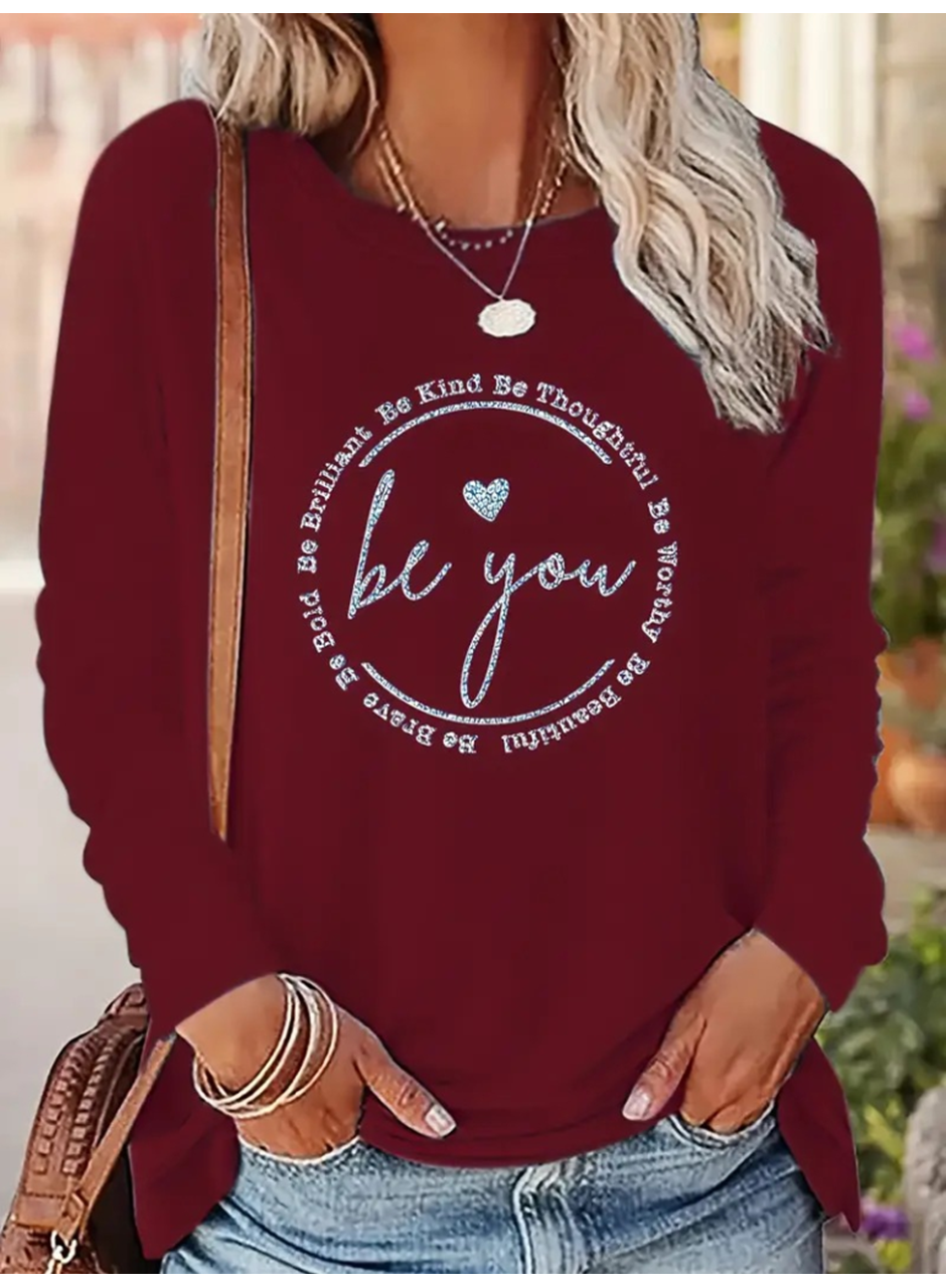 Kadın Uzun Kollu Bisiklet Yakabe Youdesenli Viskon Bluz