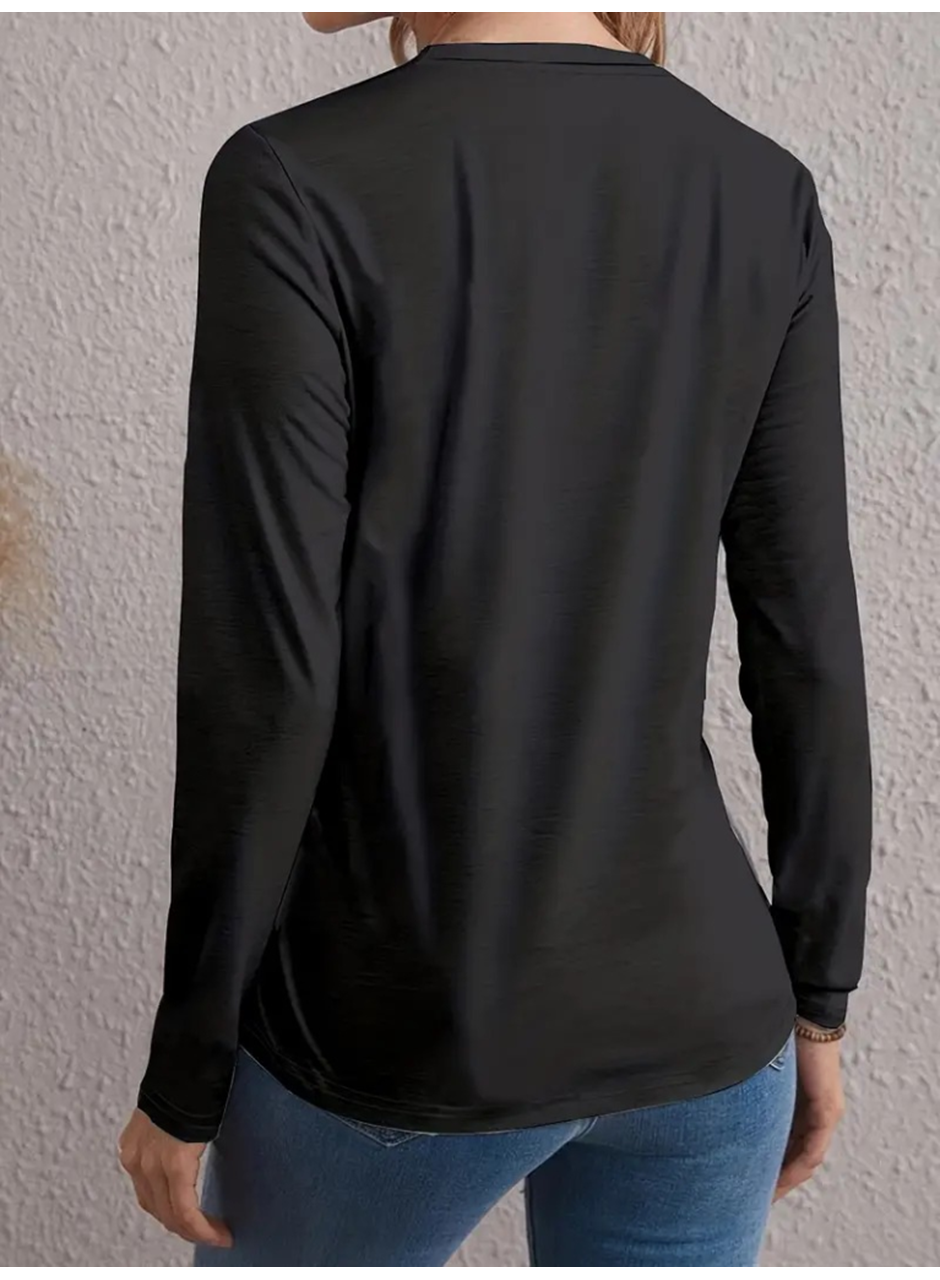 Kadın Uzun Kollu Bisiklet Yaka Kalp Desenli Bluz