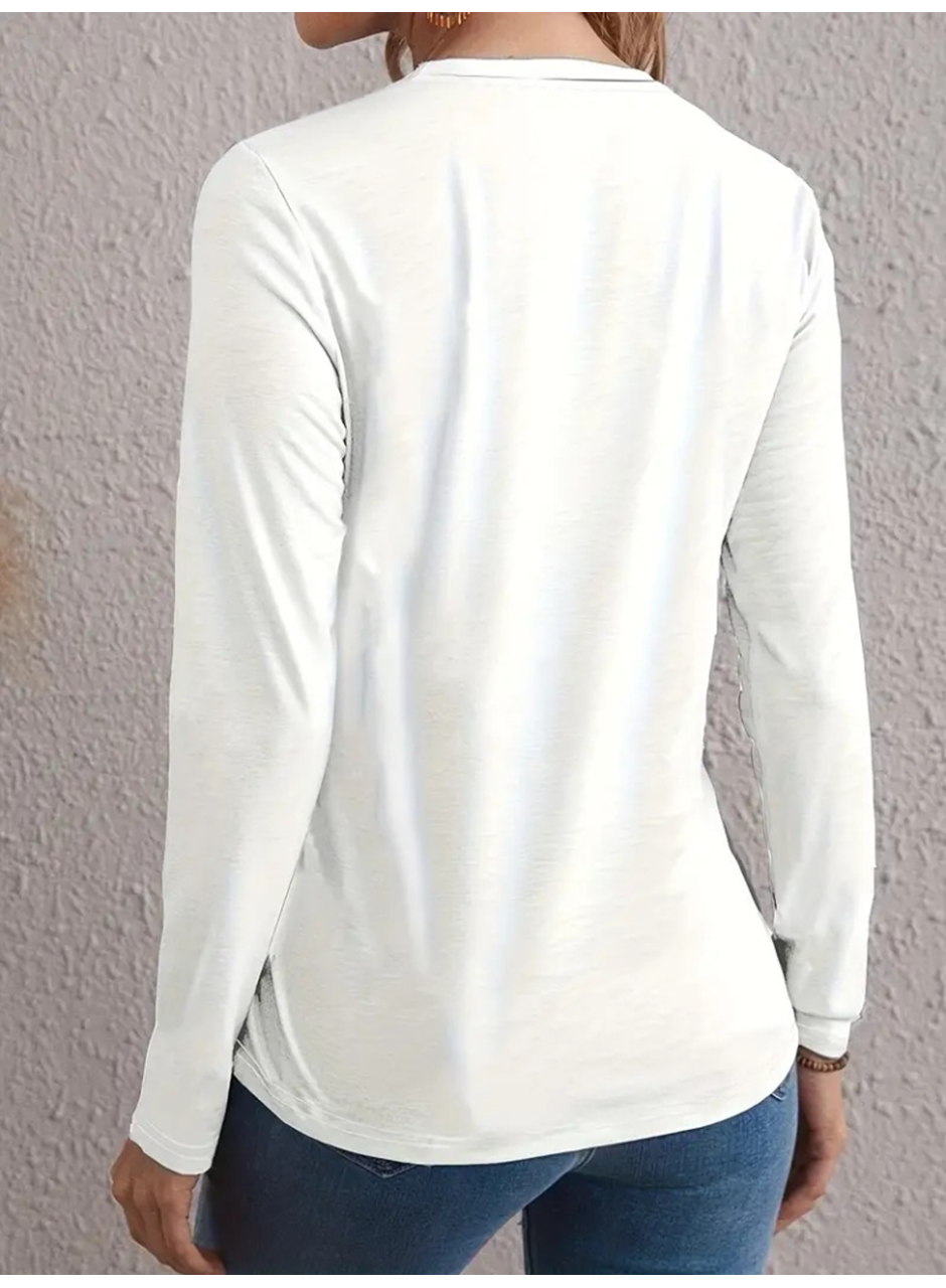 Kadın Uzun Kollu Bisiklet Yaka Kalp Desenli Bluz