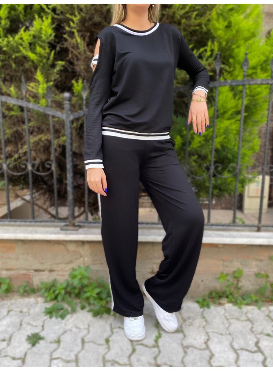 Kadın Iki Iplik Penye Kumaş Kol Detaylı Ribanalı Ikili Takım