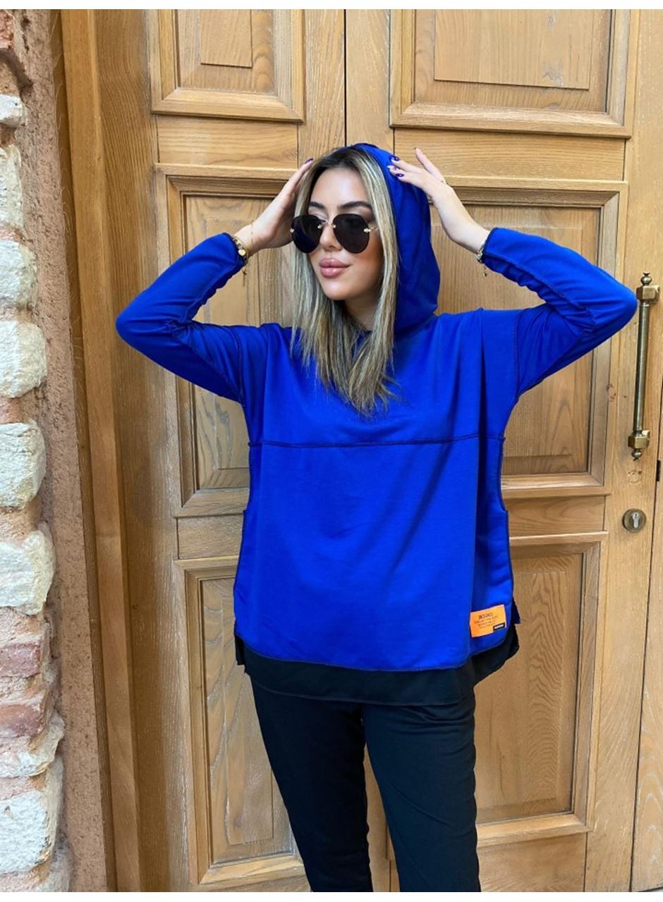 Kadın Kapşonlu Etek Ucu Detay Armalı Ters Dikiş Gorunumlu Ikili Takım