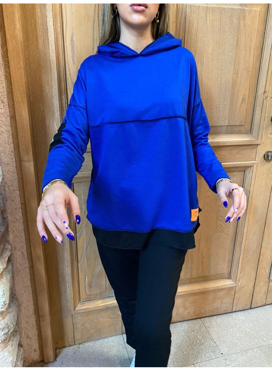 Kadın Kapşonlu Etek Ucu Detay Armalı Ters Dikiş Gorunumlu Ikili Takım