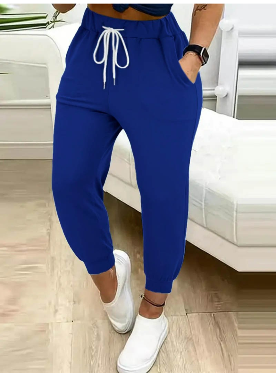 Kadın Yüksek Bel Cepli Belden Bağcıklı Iki Iplik Eşofman