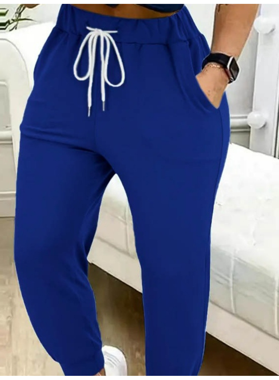 Kadın Yüksek Bel Cepli Belden Bağcıklı Iki Iplik Eşofman