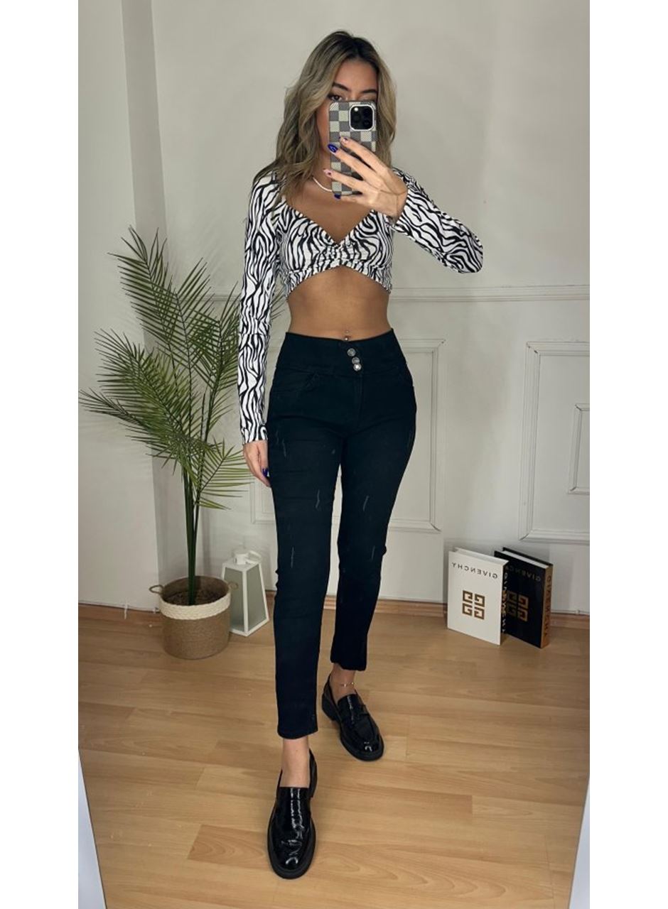 Yüksek Bel Likralı Jean Pantolon 90 Cm