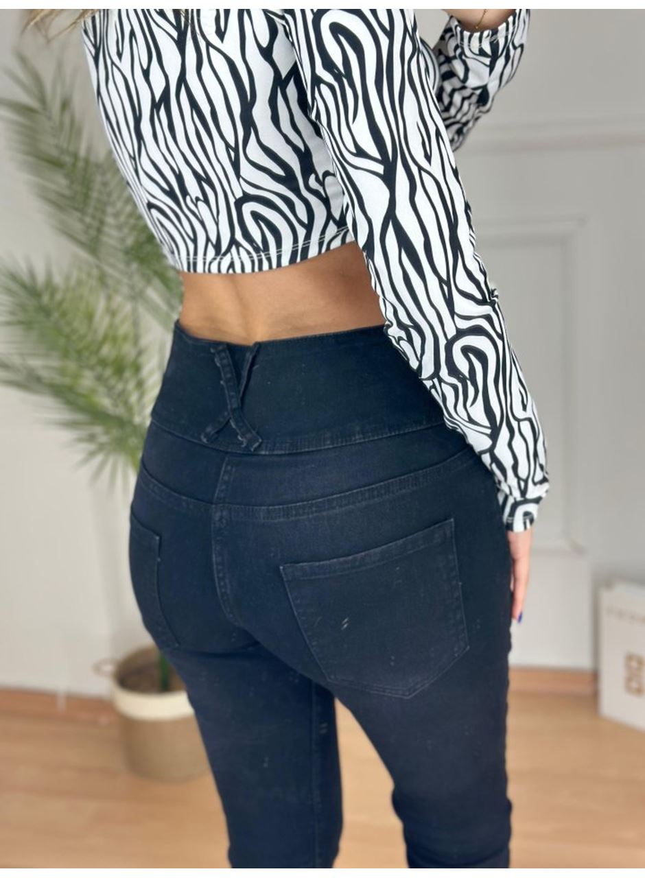 Yüksek Bel Likralı Jean Pantolon 90 Cm