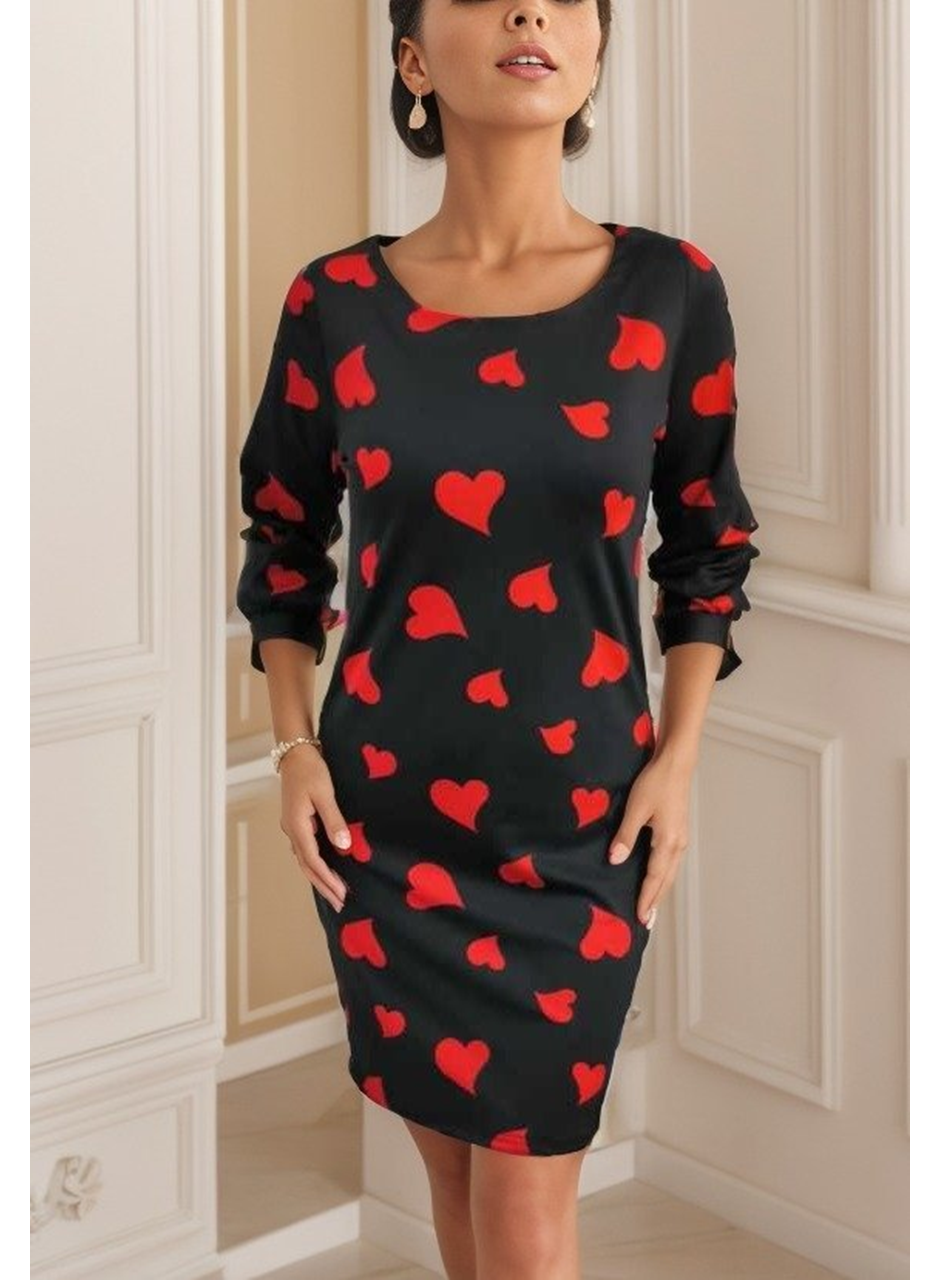 Kadın Uzun Kollu Bisiklet Yaka Dalgıç Mini Boy Elbise