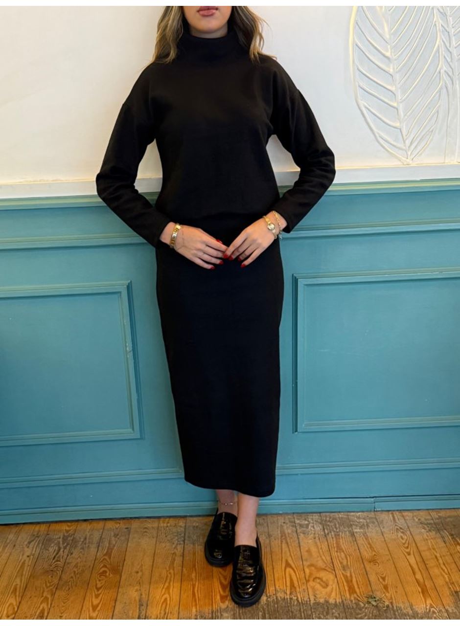 Kadın Uzun Kollu Balıkçı Yaka şardonlu Bluz Etek Takım