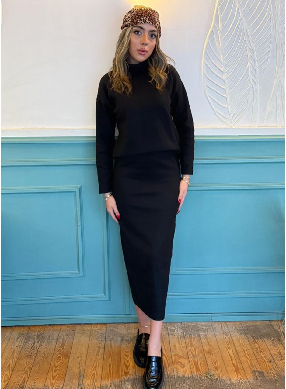 Kadın Uzun Kollu Balıkçı Yaka şardonlu Bluz Etek Takım