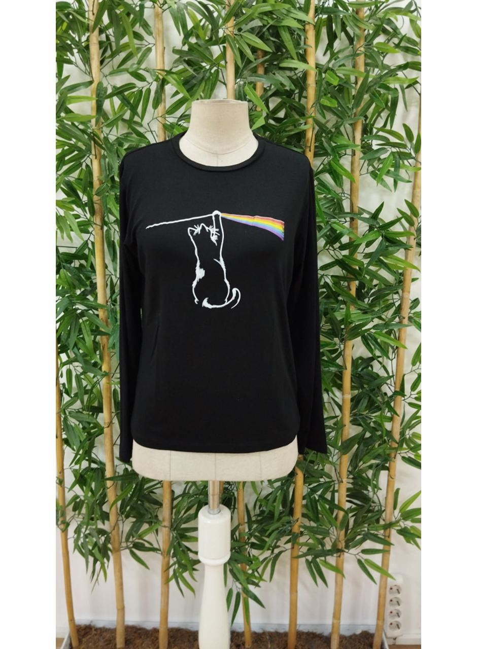 Kadın Uzun Kollu Bisiklet Yaka Baskılı Iki Iplik Bluz