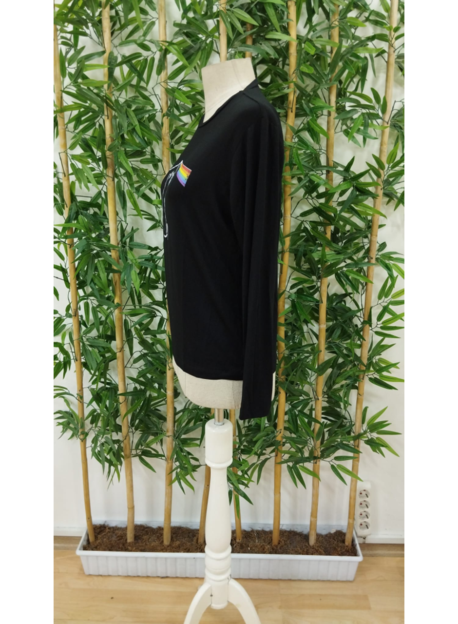 Kadın Uzun Kollu Bisiklet Yaka Baskılı Iki Iplik Bluz