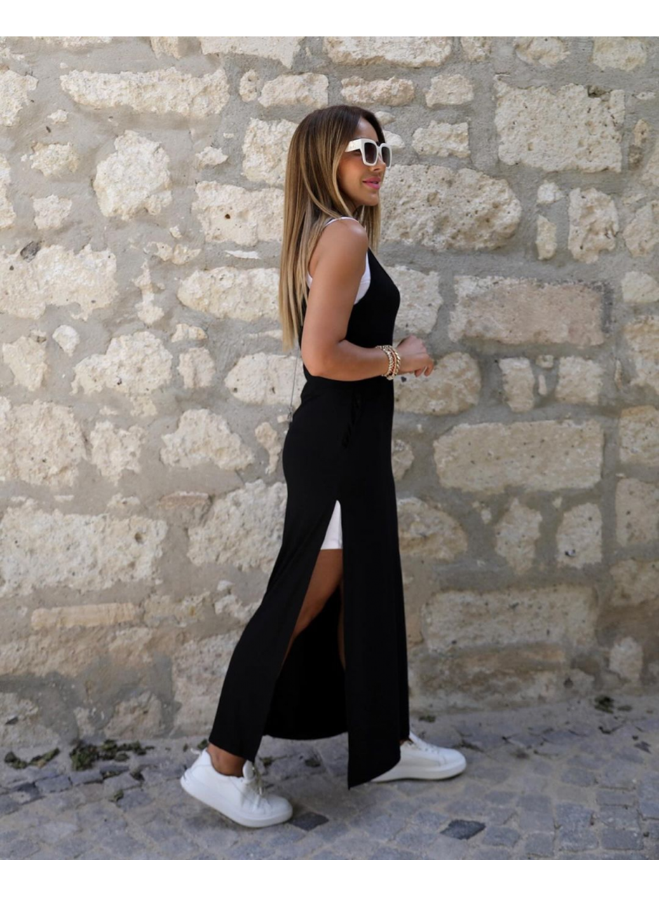 Kadın Yırtmaç Detaylı Viskon Kumaş Maxi Boy Cepli Iç Dahil Ikili Elbise